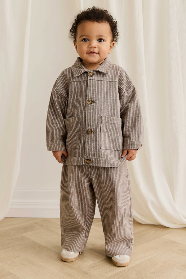 Cotton Baby Pants - Brown Pinstripe