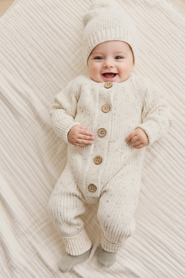 Cotton Baby Romper - Oatmeal Fleck