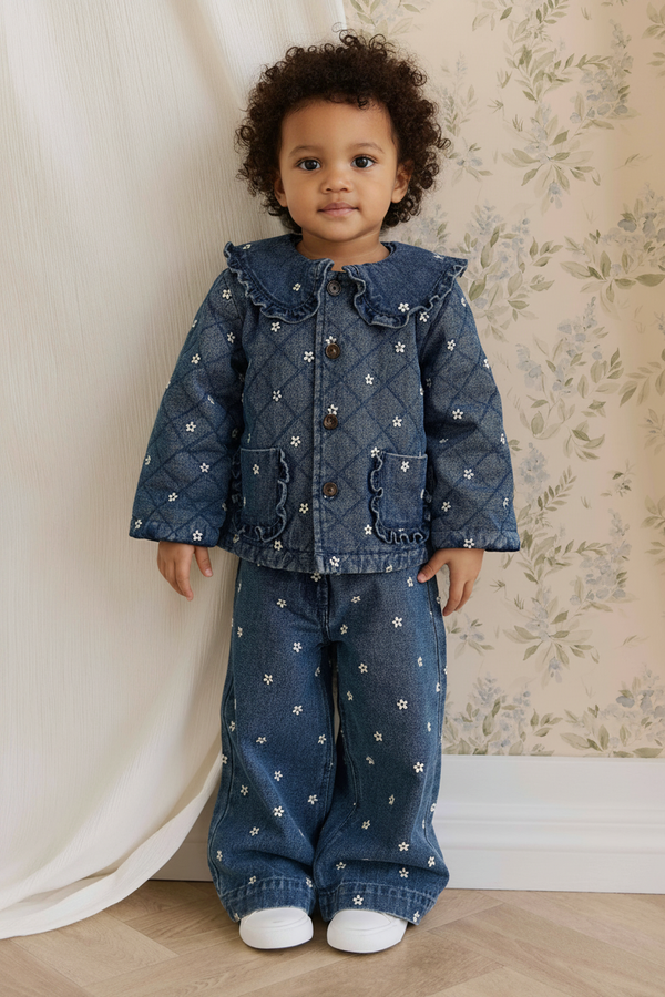 Cotton Baby Jacket - Floral Denim