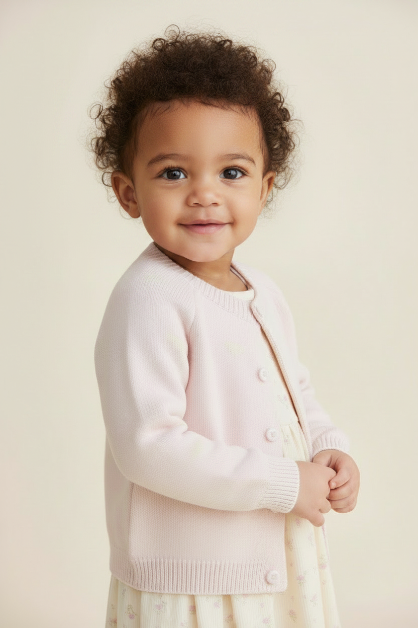 Cotton Baby Sweater - White Heart Print