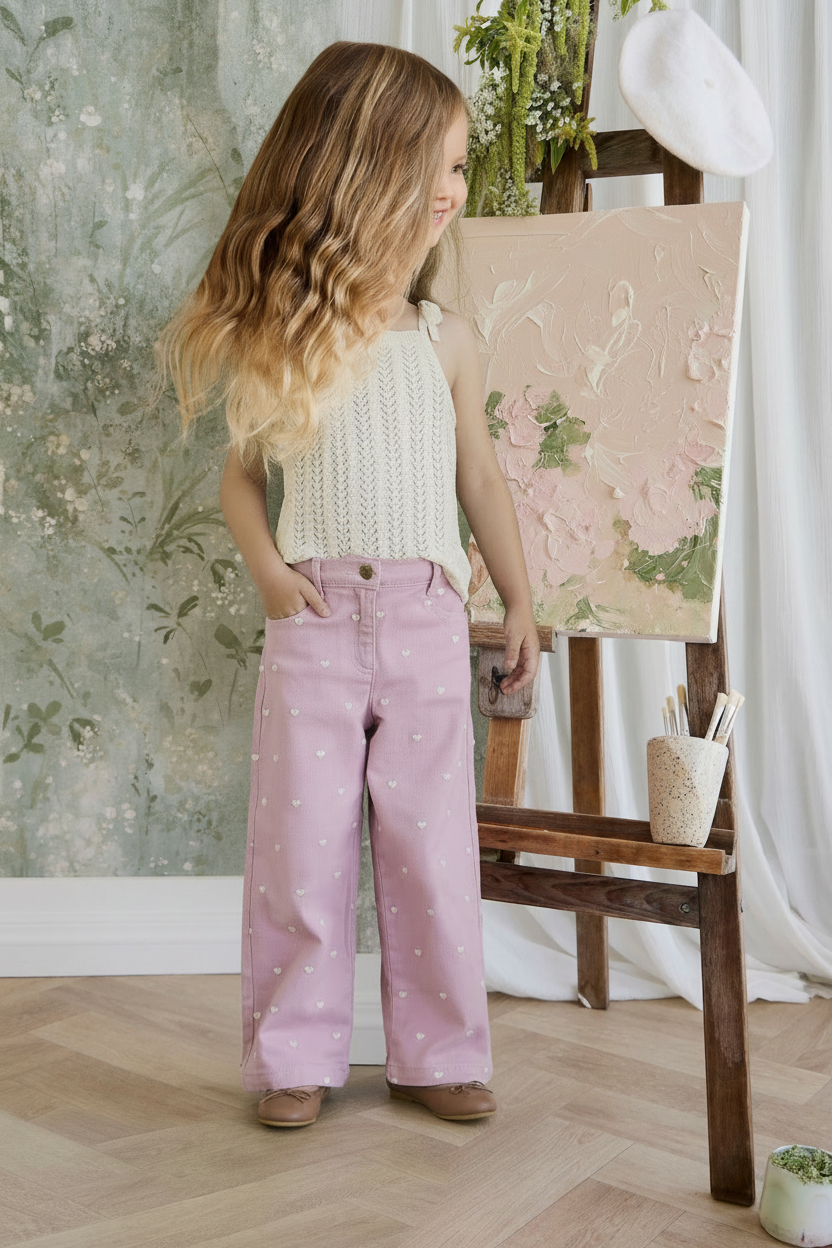 Cotton Baby Pants - Orchid Heart Print