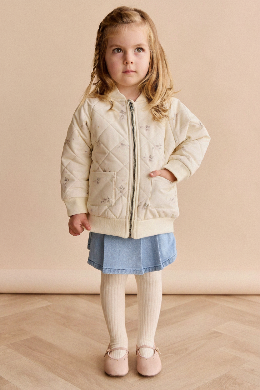 Cotton Baby Jacket - White Kitten Print