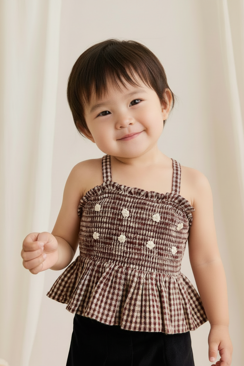 Organic Cotton Baby Top - Cinnamon Gingham