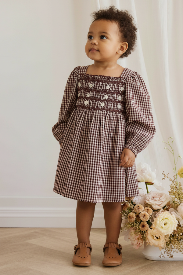 Organic Cotton Baby Dress - Cinnamon Gingham