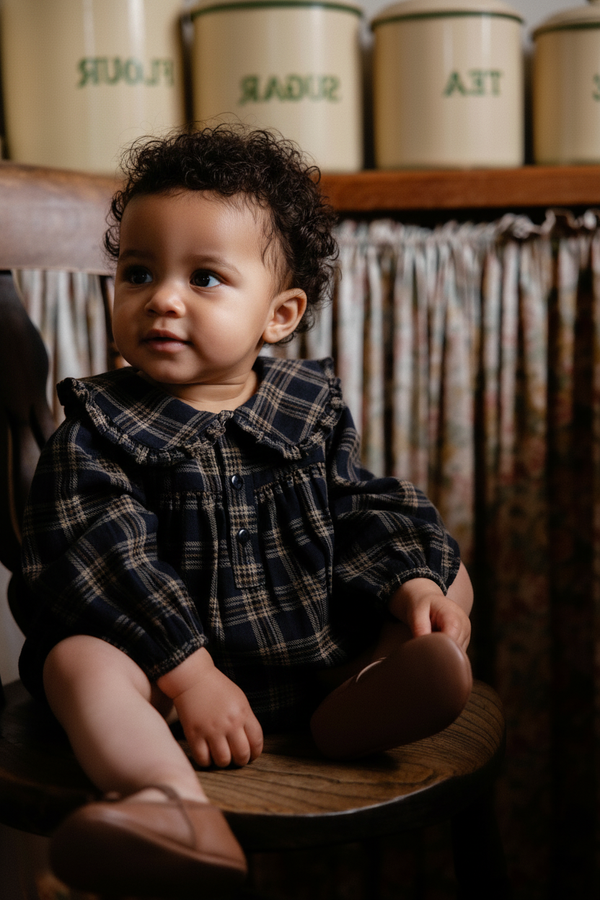 Organic Cotton Baby Romper - Woodland Check