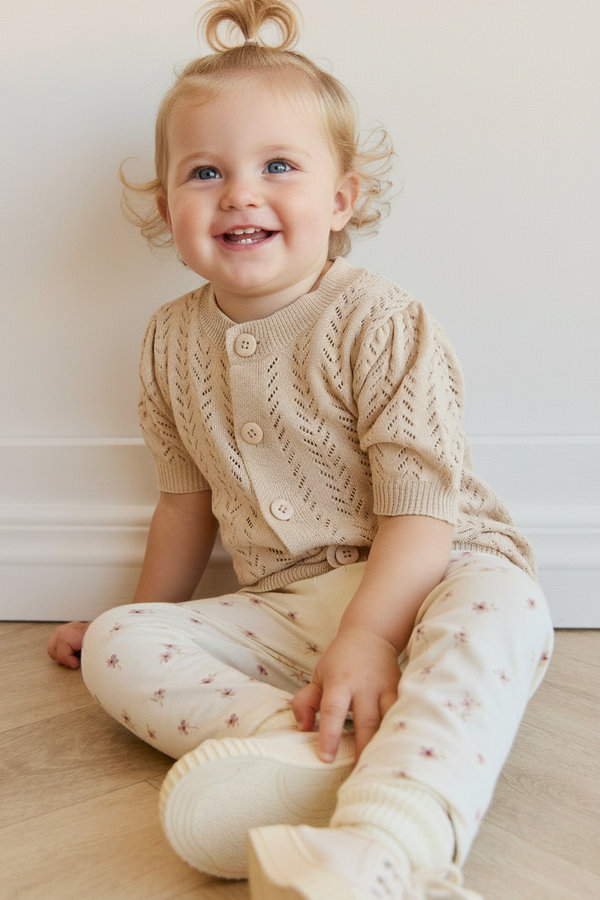 Organic Cotton Baby Pants - White Floral