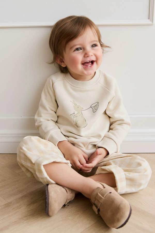 Organic Cotton Baby Top - Oatmeal Bunny Print