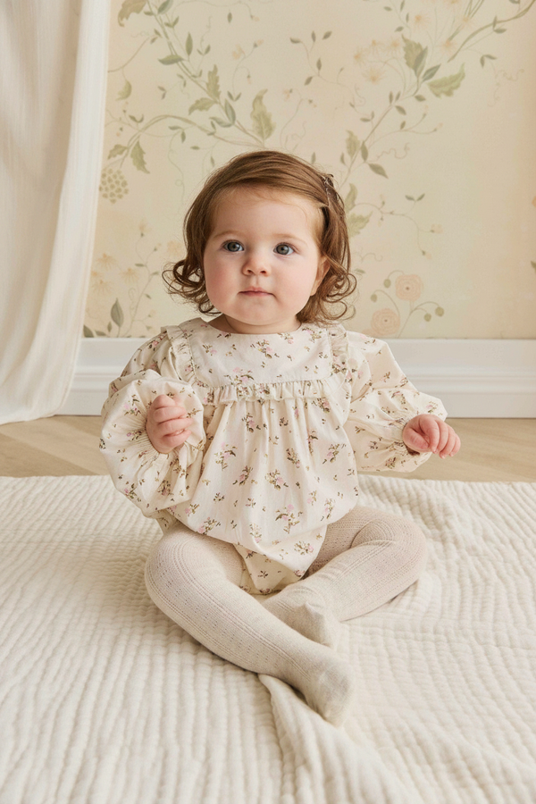 Organic Cotton Baby Romper - Antique White