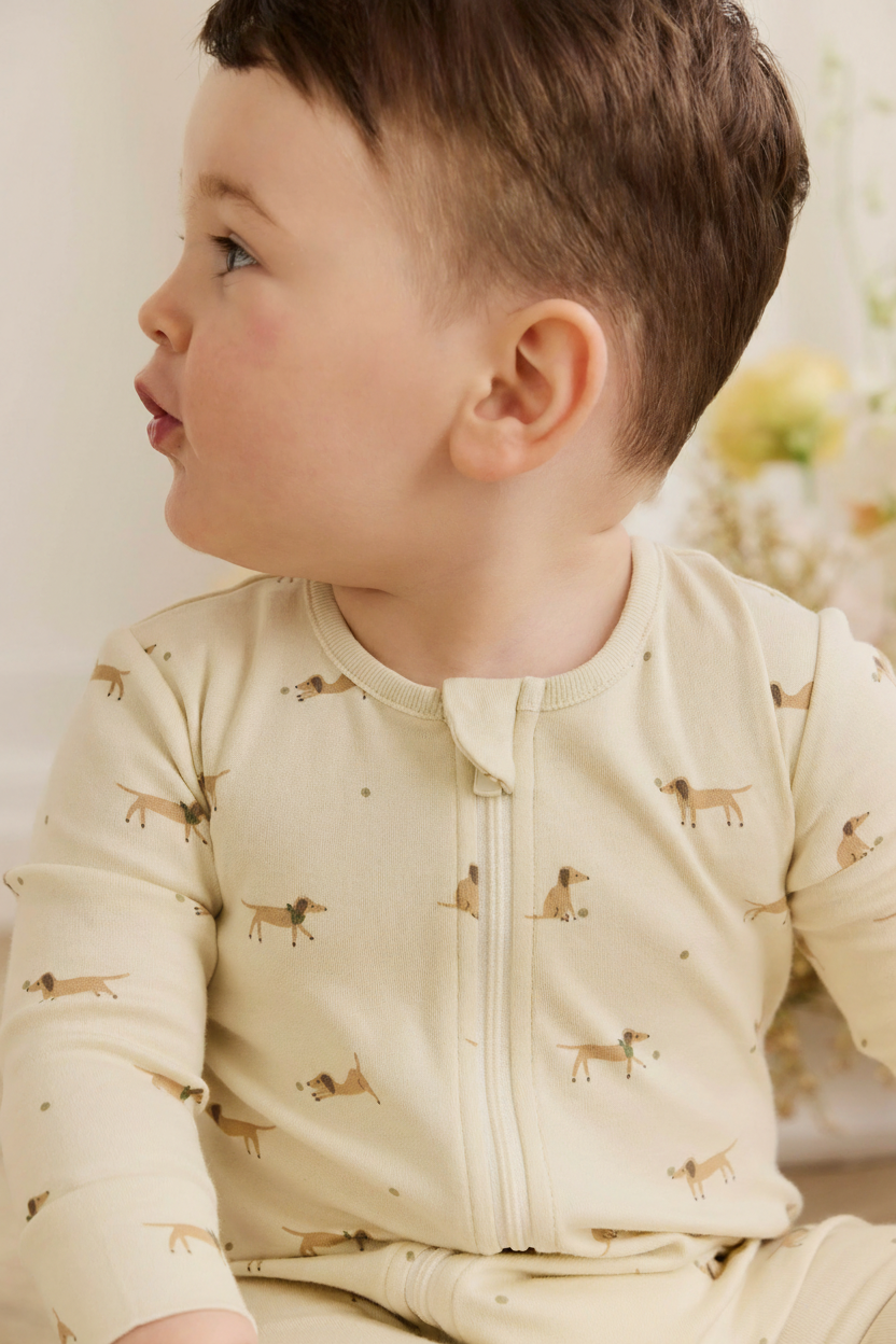Organic Cotton Baby Romper - Tan Sports Print