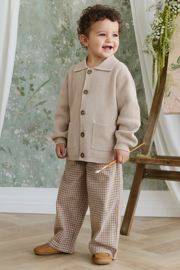 Organic Cotton Baby Pants - Cocoa Check