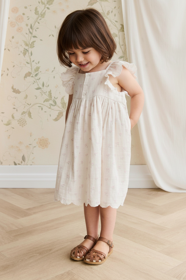 Cotton Muslin Baby Dress - Soft Pink