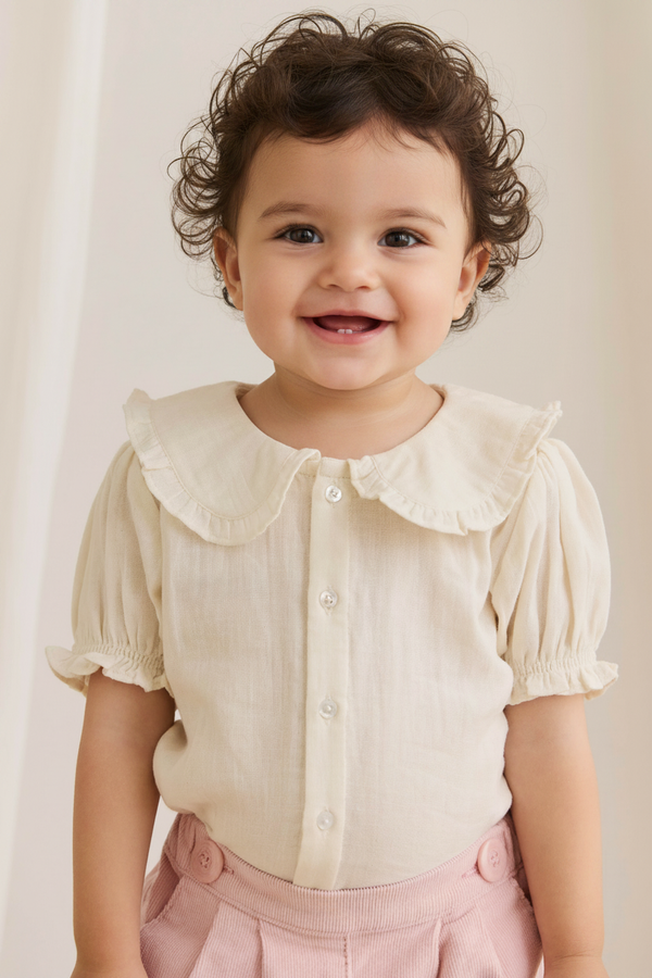 Cotton Muslin Baby Top - Cream