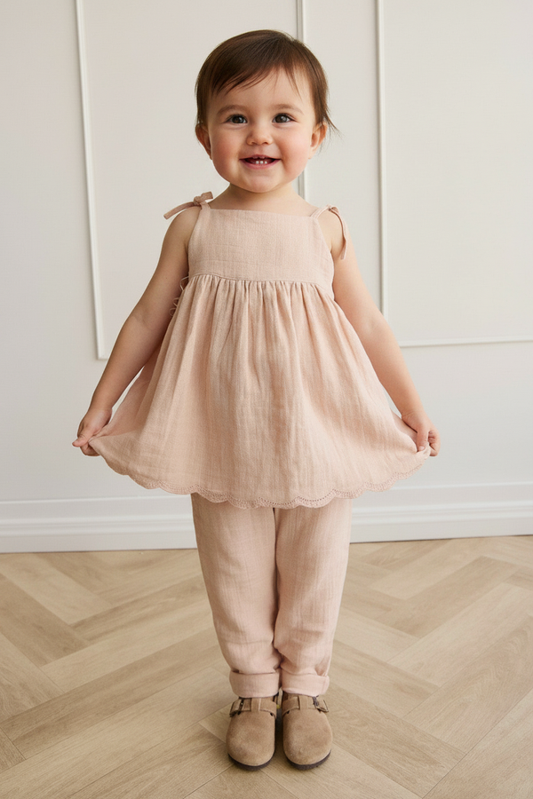 Cotton Muslin Baby Top - Chalky Pink