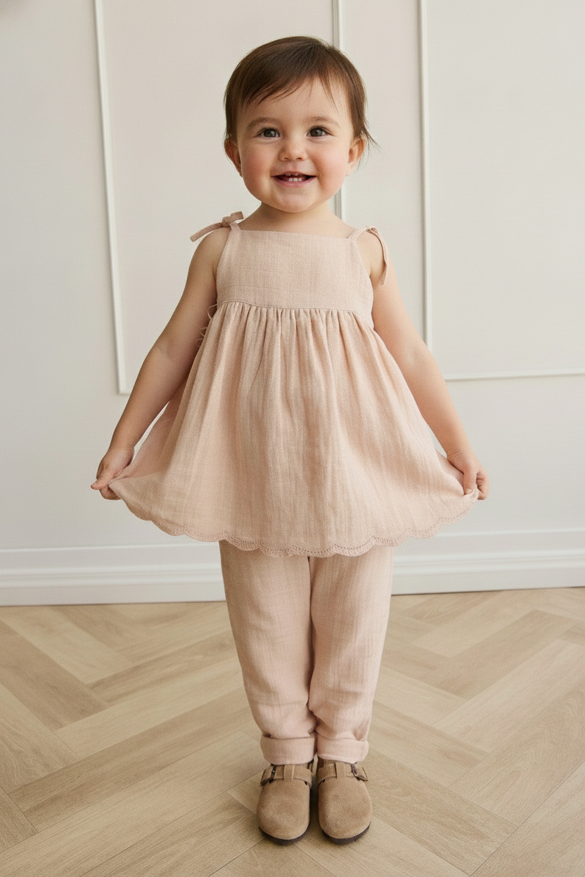 Cotton Muslin Baby Top - Chalky Pink