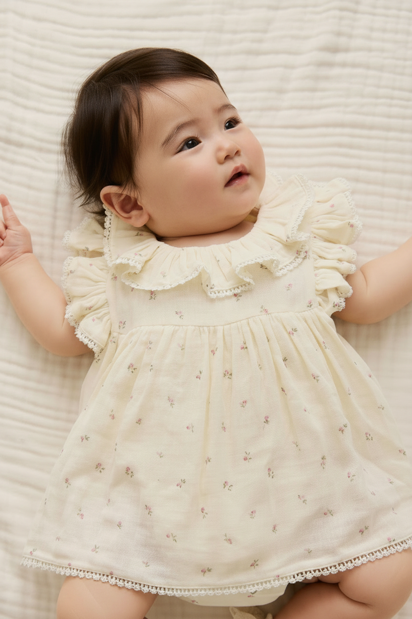 Cotton Muslin Baby Romper - Dusty Rose