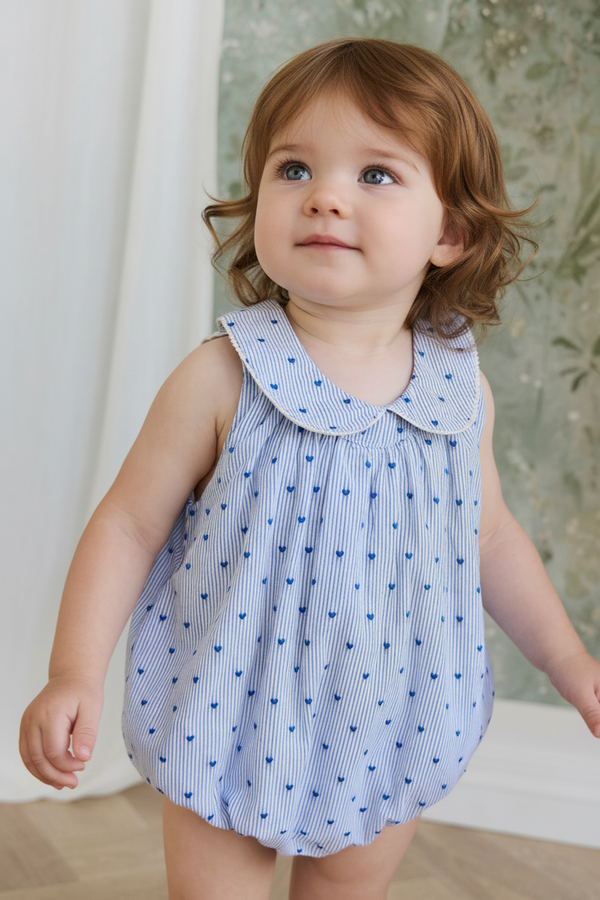 Organic Cotton Baby Romper - Indigo Stripe