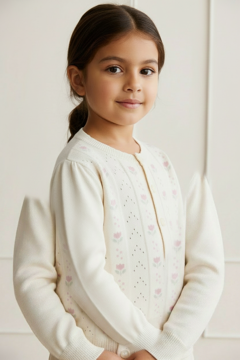 Cotton Baby Sweater - Cream Jacquard