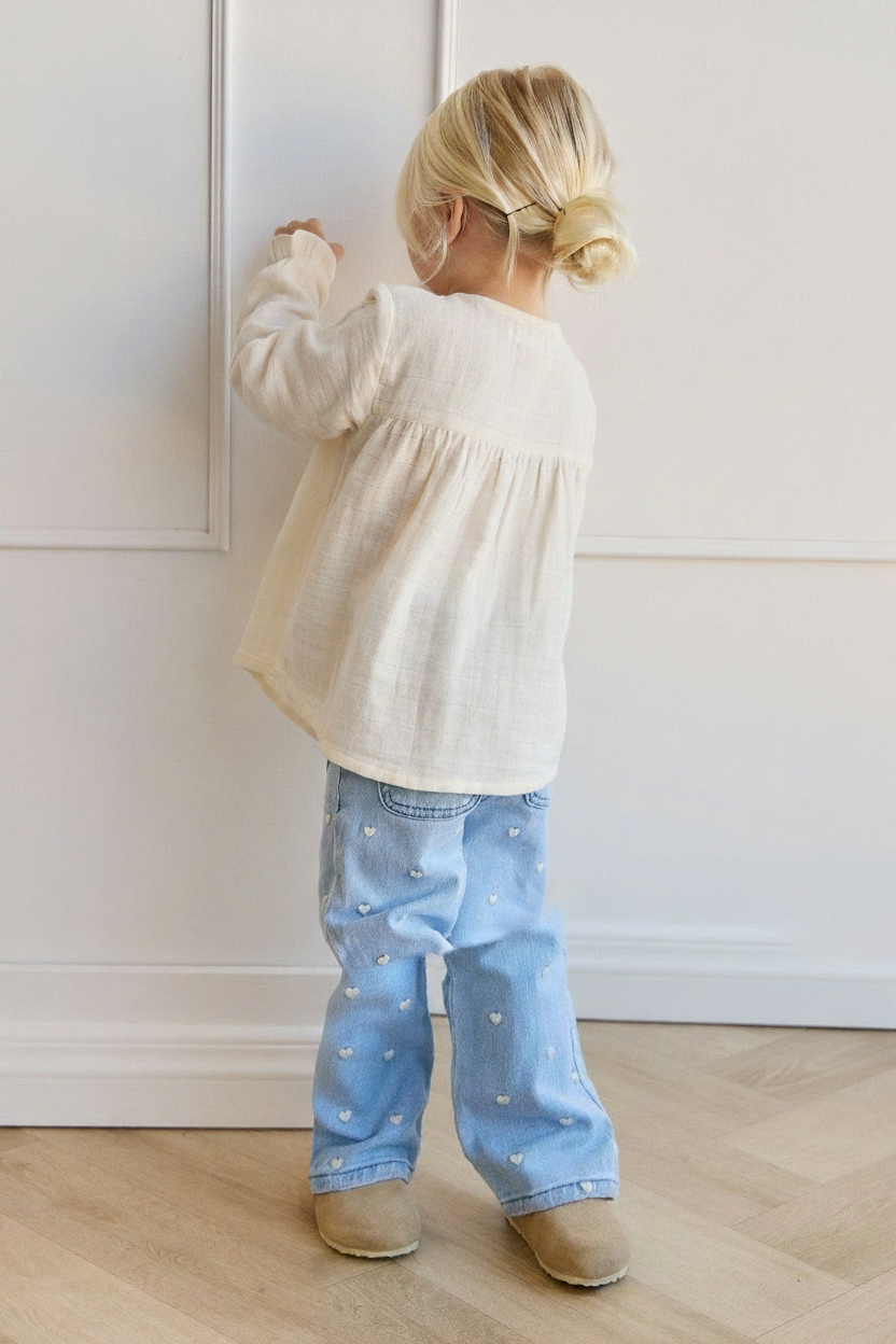 Cotton Baby Pants - Heart Print Denim