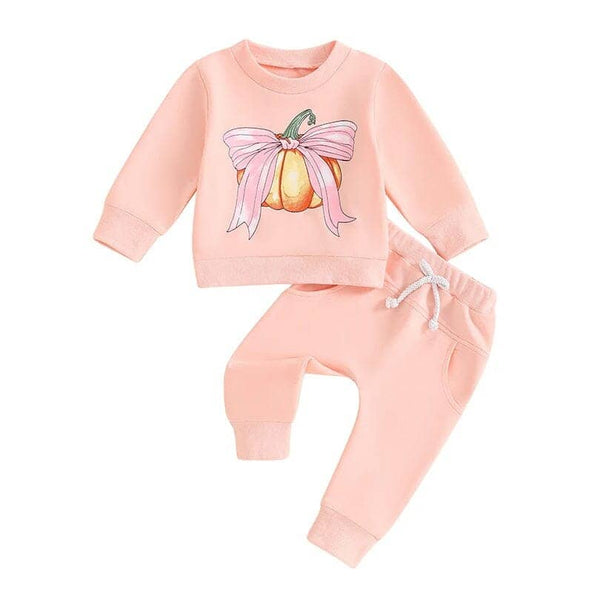 Long Sleeve Pink Pumpkin Bow Baby Set