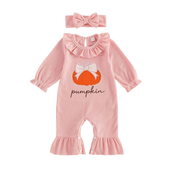 Long Sleeve Pumpkin Waffle Baby Jumpsuit