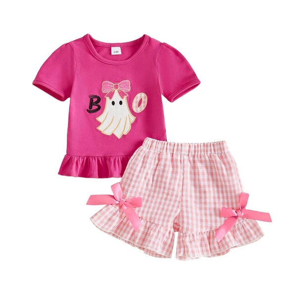 Short Sleeve Boo Checkered Baby Set