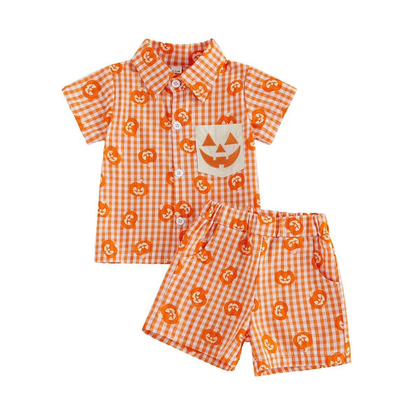 Short Sleeve Checkered Halloween Toddler Set