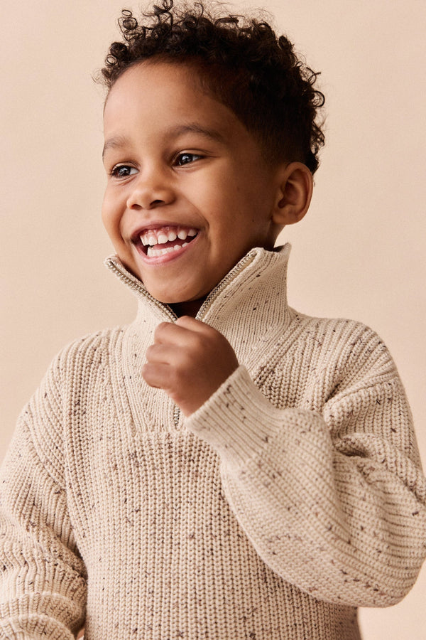 James Half Zip Sweater - Buff Fleck