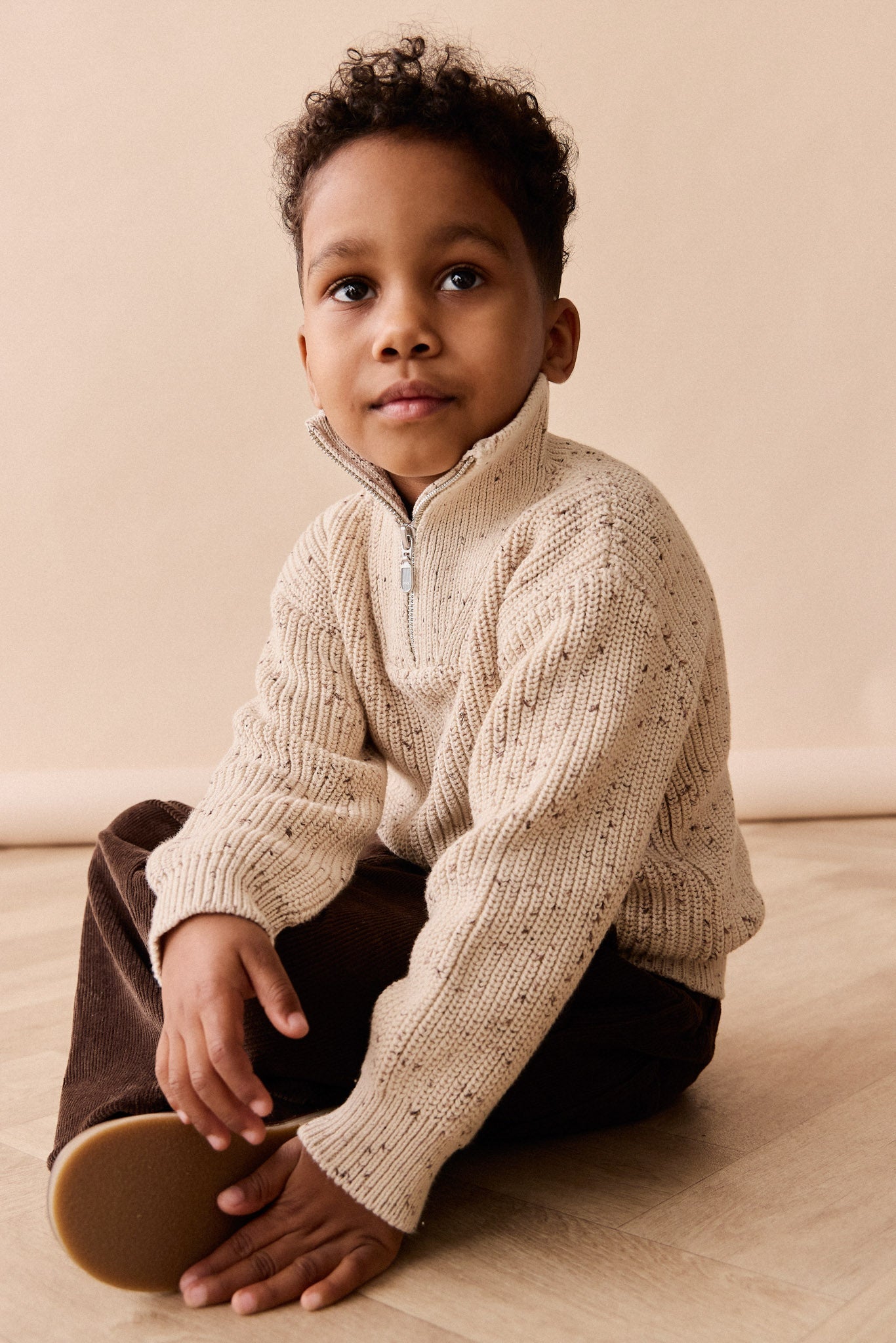 James Half Zip Sweater - Buff Fleck