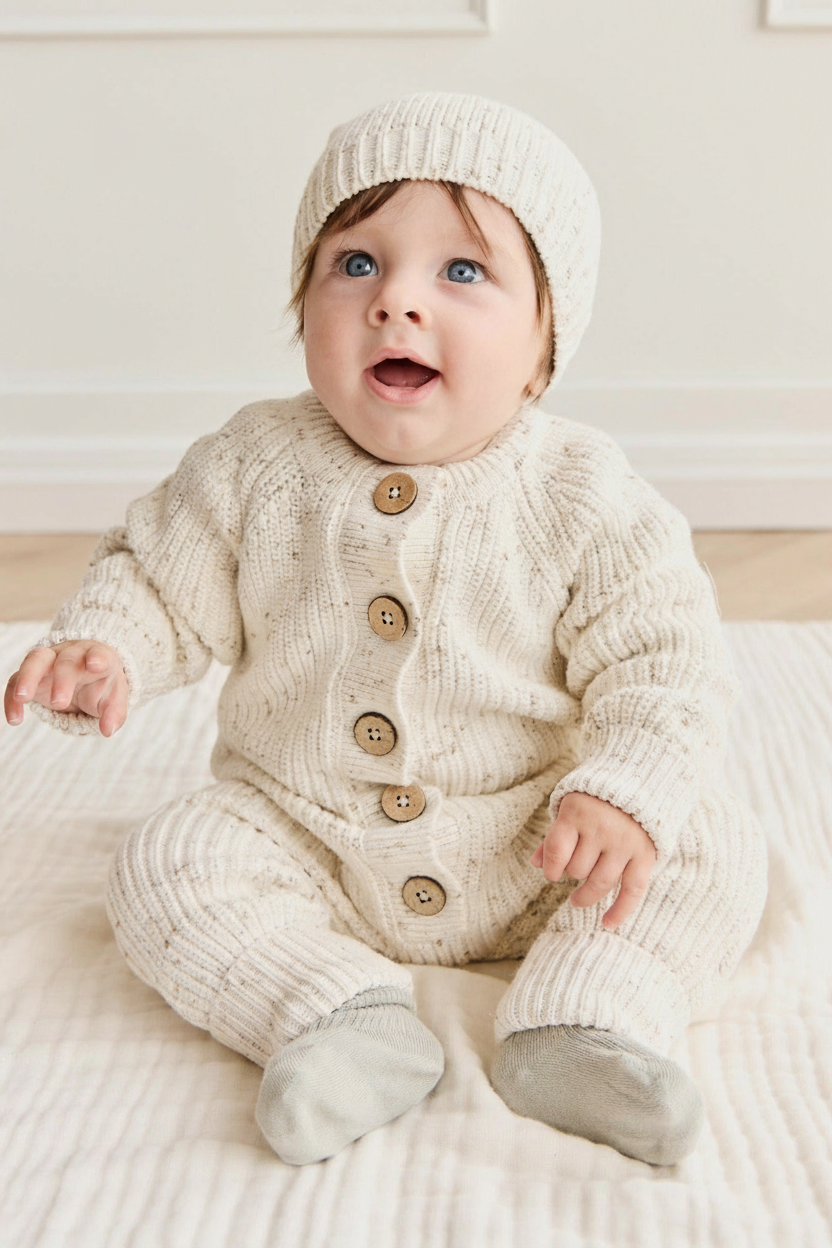 Cotton Baby Romper - Oatmeal Fleck