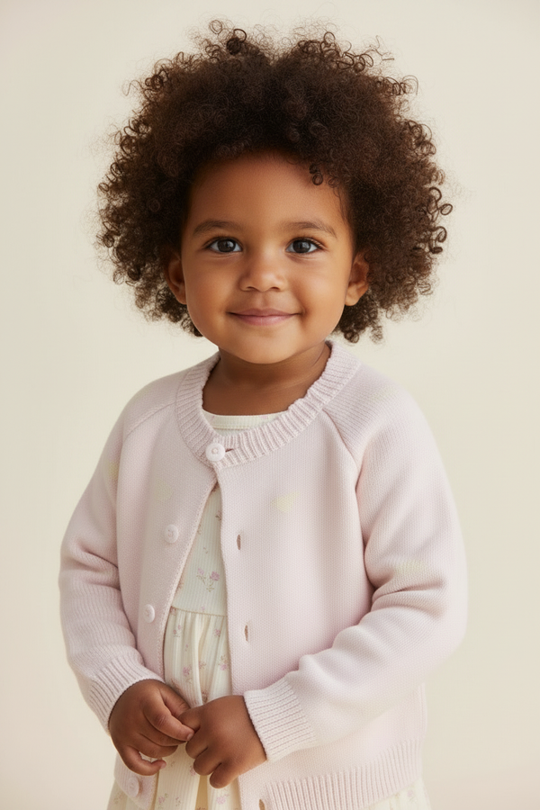 Cotton Baby Sweater - White Heart Print