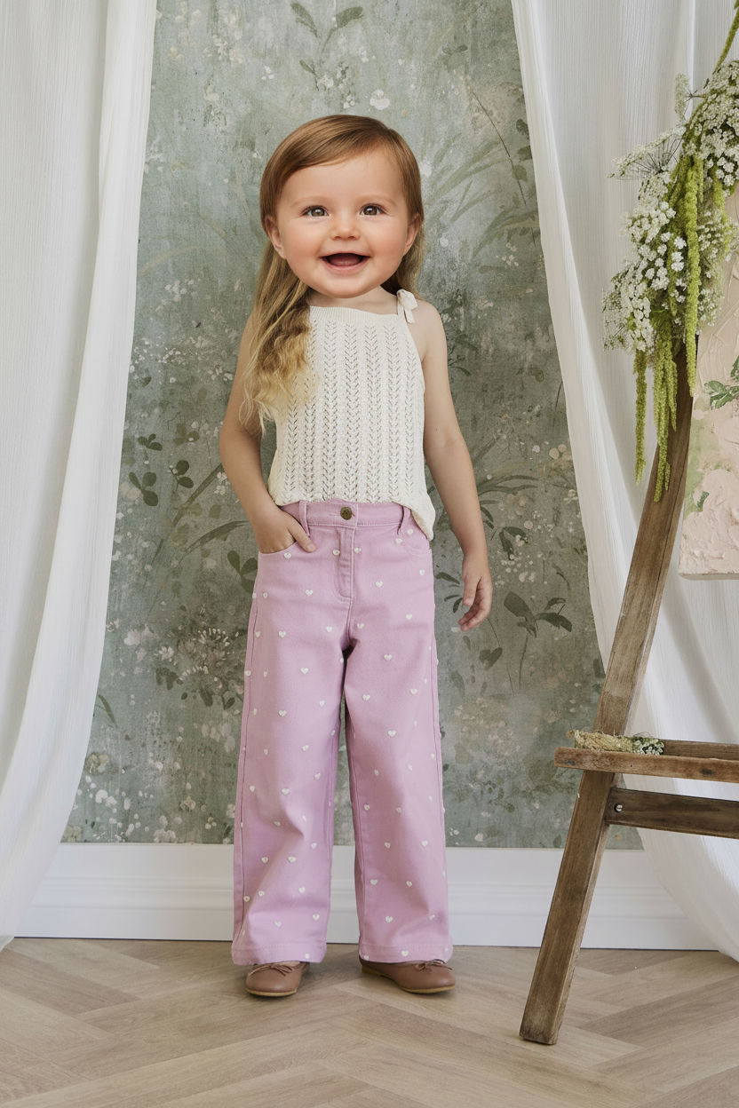 Cotton Baby Pants - Orchid Heart Print - Kumfy Kids