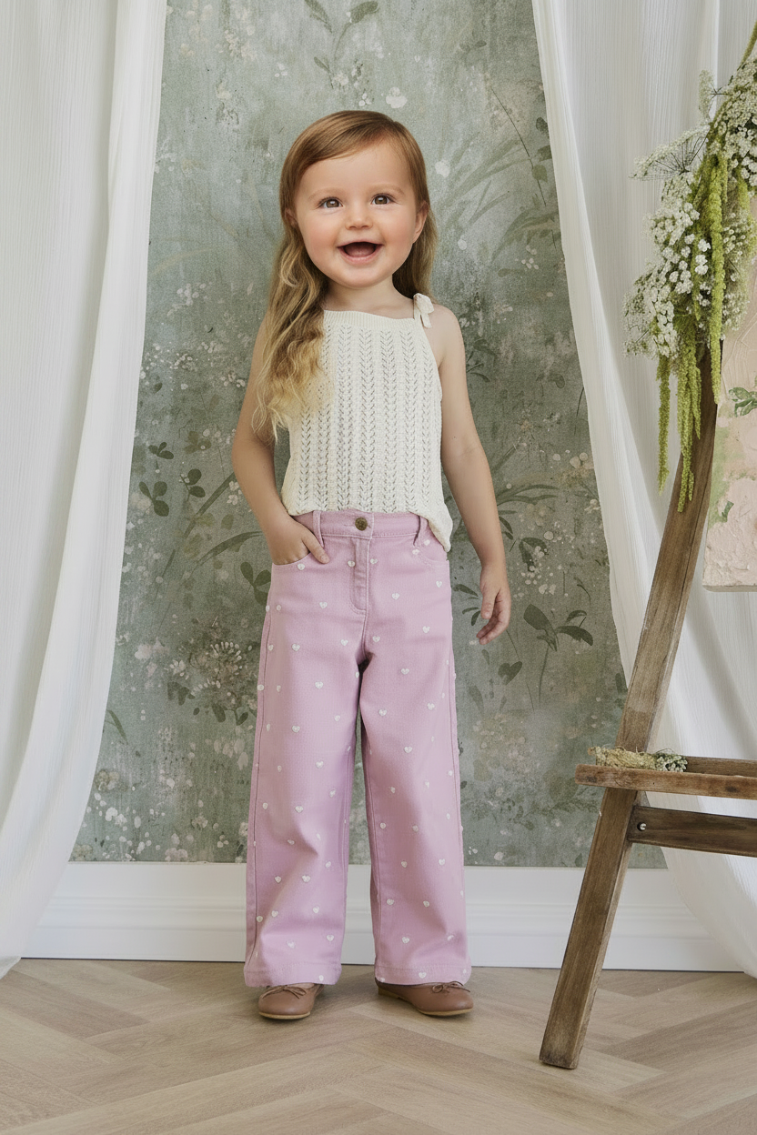 Cotton Baby Pants - Orchid Heart Print - Kumfy Kids (3)