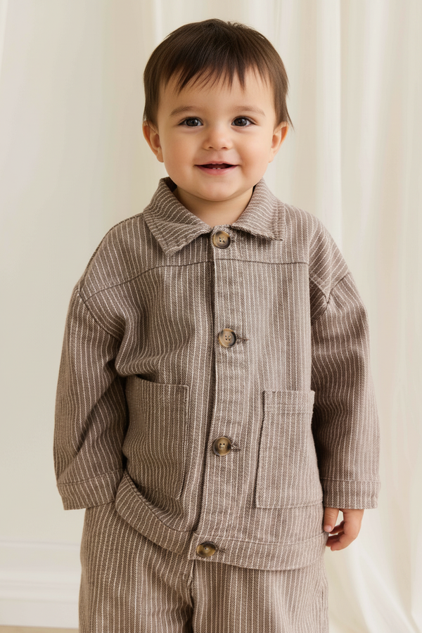 Cotton Baby Jacket - Brown Pinstripe