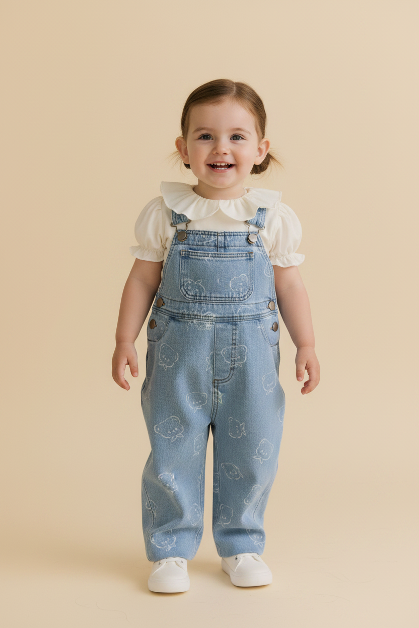 Cotton Baby Pants - Bear Print Denim - Kumfy Kids