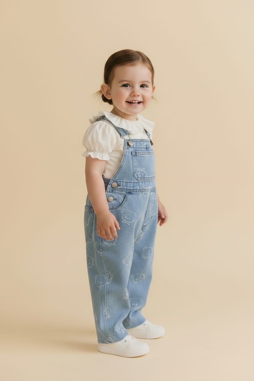 Cotton Baby Pants - Bear Print Denim - Kumfy Kids (2)
