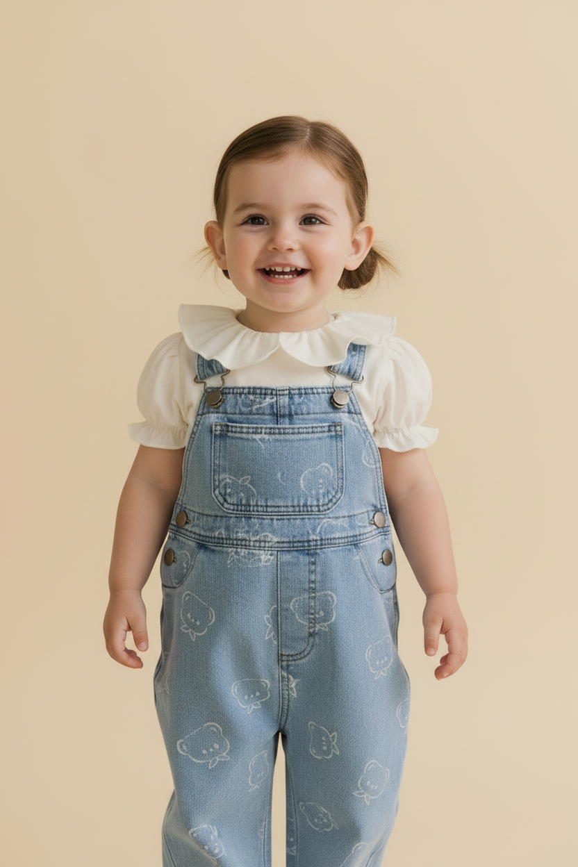 Cotton Baby Pants - Bear Print Denim - Kumfy Kids (3)