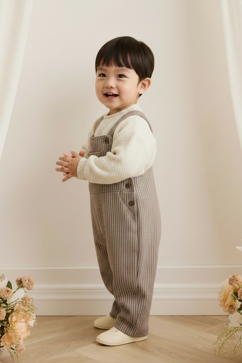 Cotton Baby Pants - Brown Pinstripe