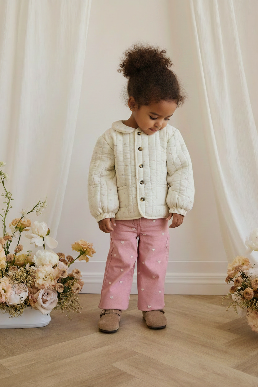 Cotton Baby Pants - Rose Heart Print