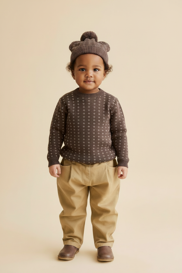 Cotton Baby Sweater - Coffee Diamond Knit