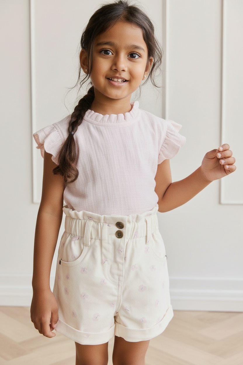 Cotton Baby Shorts - Parchment Floral - Kumfy Kids (3)