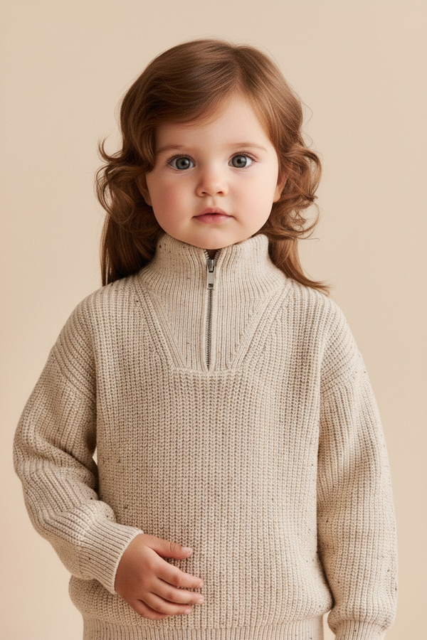 Cotton Baby Sweater - Tan Fleck