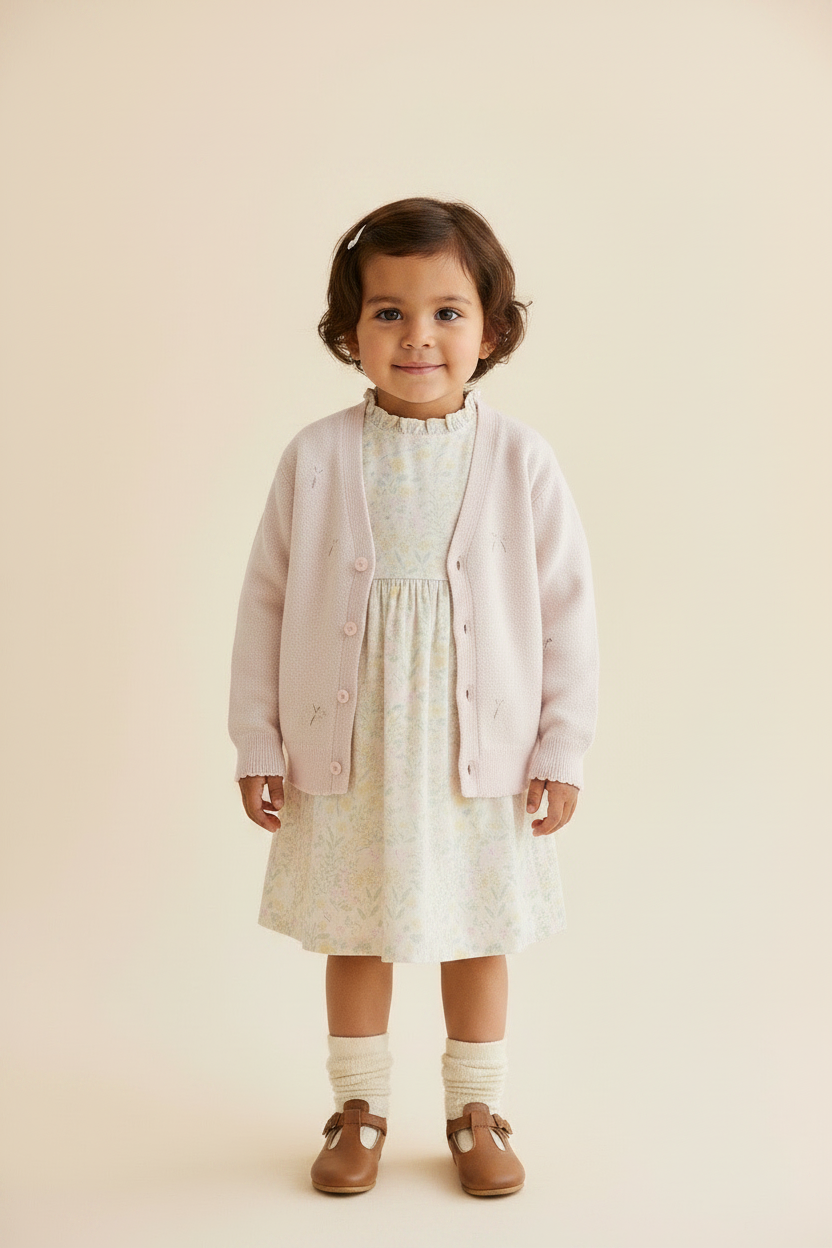 Cotton Baby Sweater - White Jacquard - Kumfy Kids