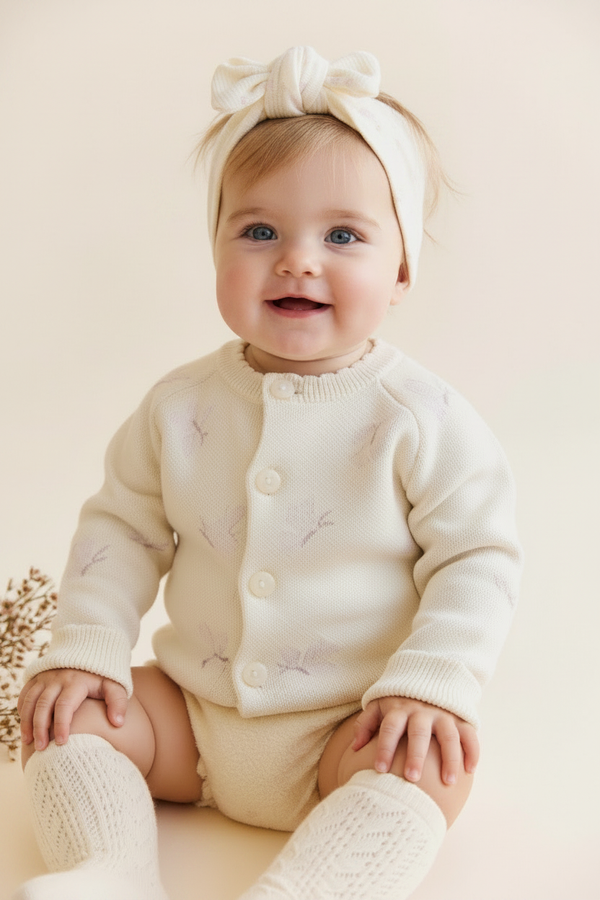 Cotton Baby Sweater - Parchment Floral