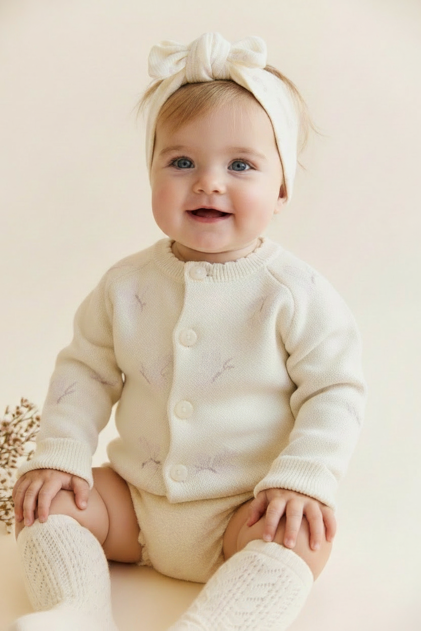 Cotton Baby Sweater - Parchment Floral