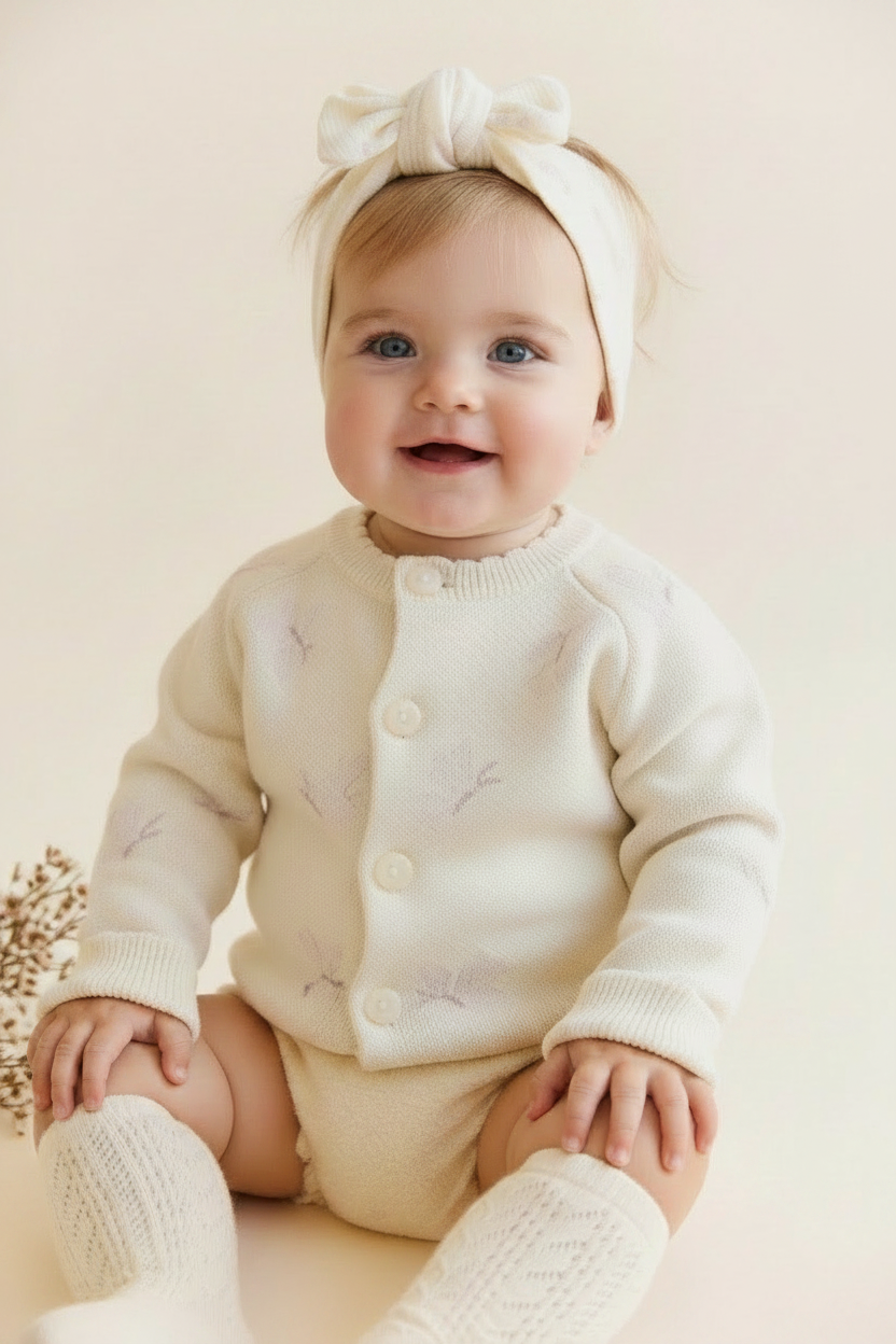 Cotton Baby Sweater - Parchment Floral - Kumfy Kids (3)