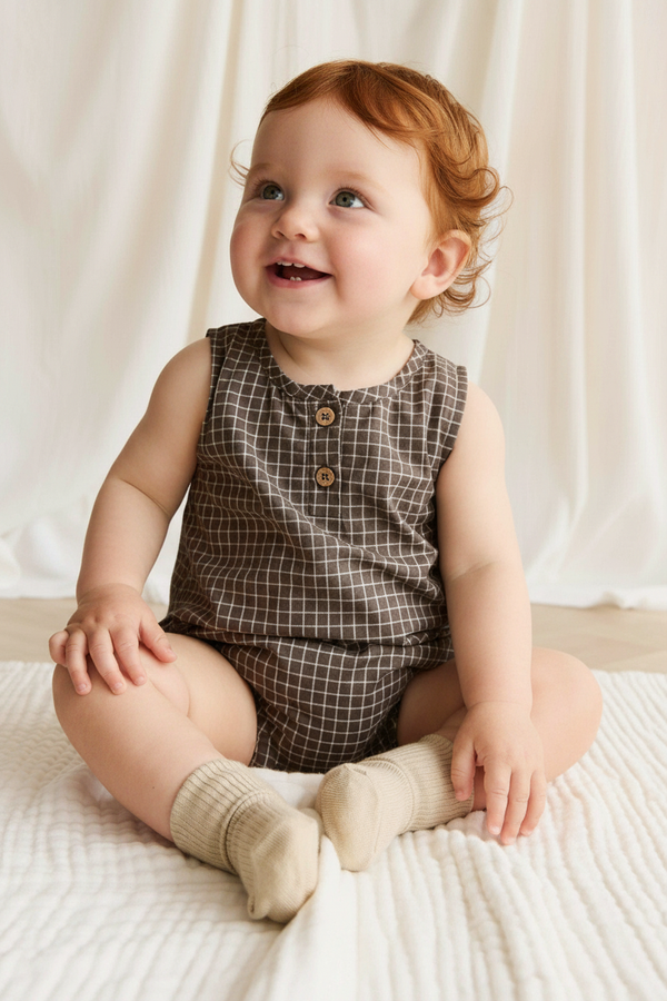 Organic Cotton Baby Romper - Coffee Check