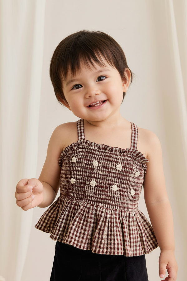 Organic Cotton Baby Top - Cinnamon Gingham