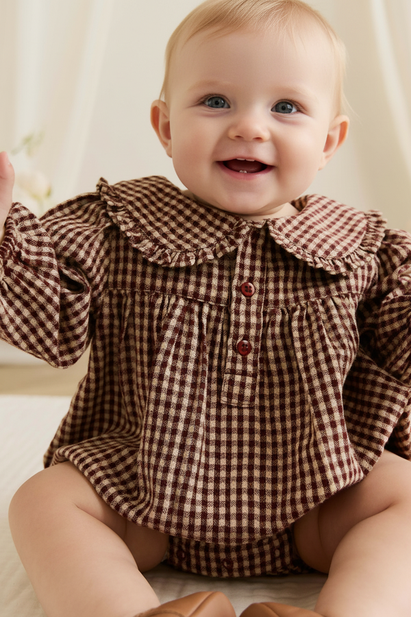 Organic Cotton Baby Romper - Cinnamon Gingham