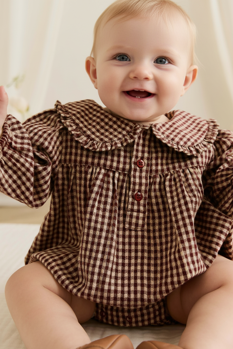 Organic Cotton Baby Romper - Cinnamon Gingham