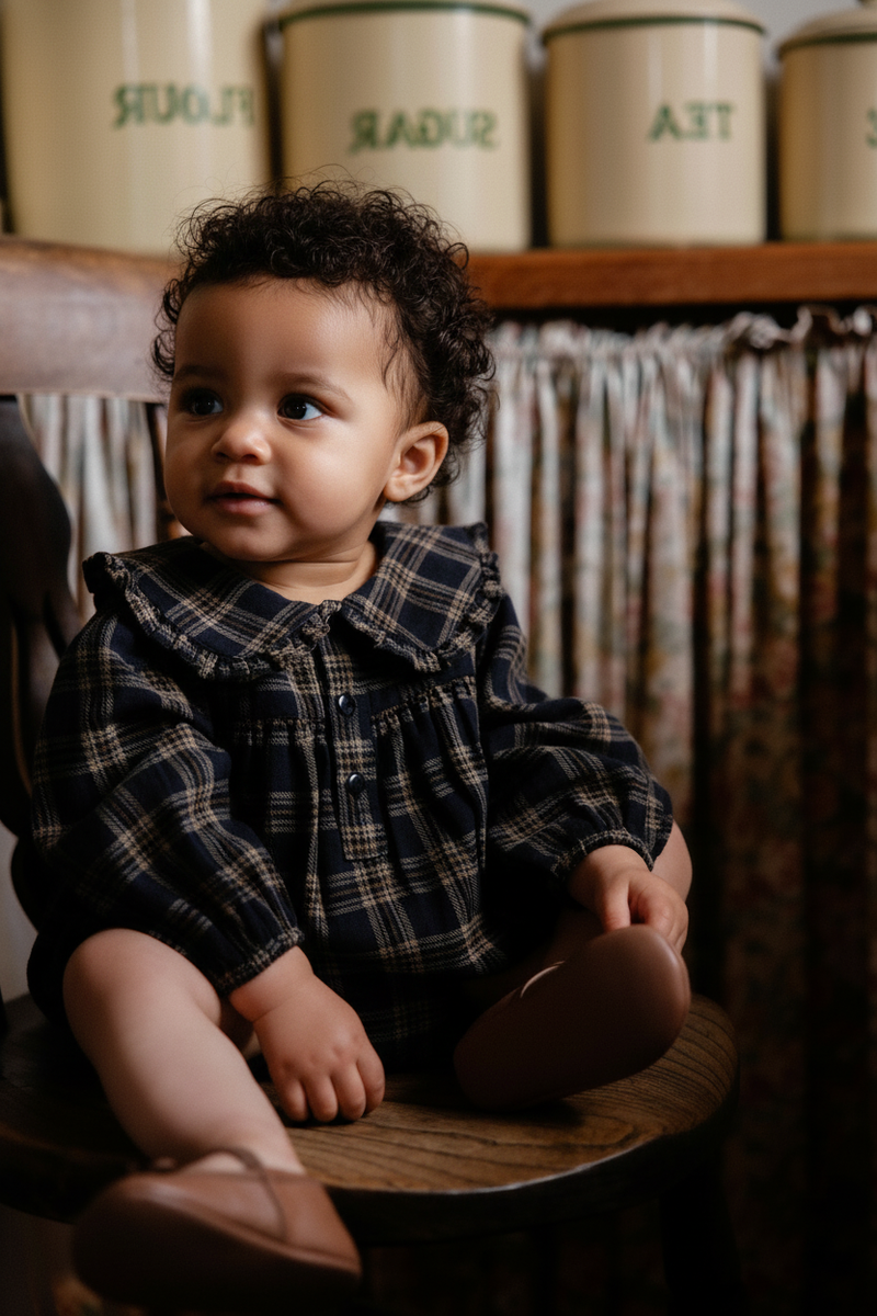 Organic Cotton Baby Romper - Woodland Check